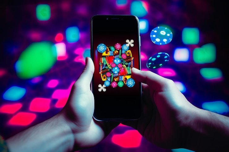 Gambaran ilustratif penggunaan perangkat mobile dan desktop secara aman di situs hiburan online